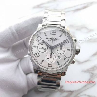 Swiss Replica Montblanc TimeWalker Automatic Chronograph Watch SS White Dial
